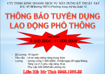 TUYỂN DỤNG LAO ĐỘNG T&T 